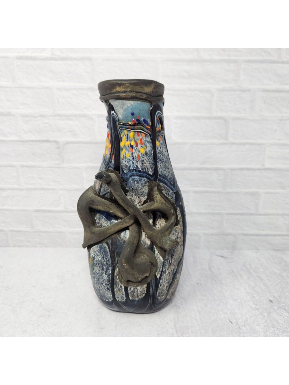 Vintage Art Glass Hand Blown Vase Abstract Art 10.5 inches tall, ceramic vase, m